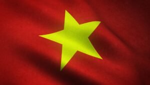 Home closeup shot of the realistic flag of vietnam with interesting textures